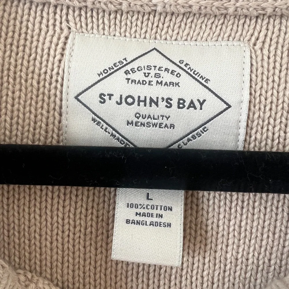 St Johns Bay Sz‎ XL Fisherman Cable Chunky Knit Sweater Crew Pullover Beige Mens